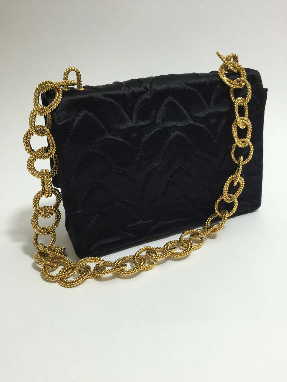 Rare Vintage Chanel Gripoix & Gold Chain Satin Evening Bag / Purse