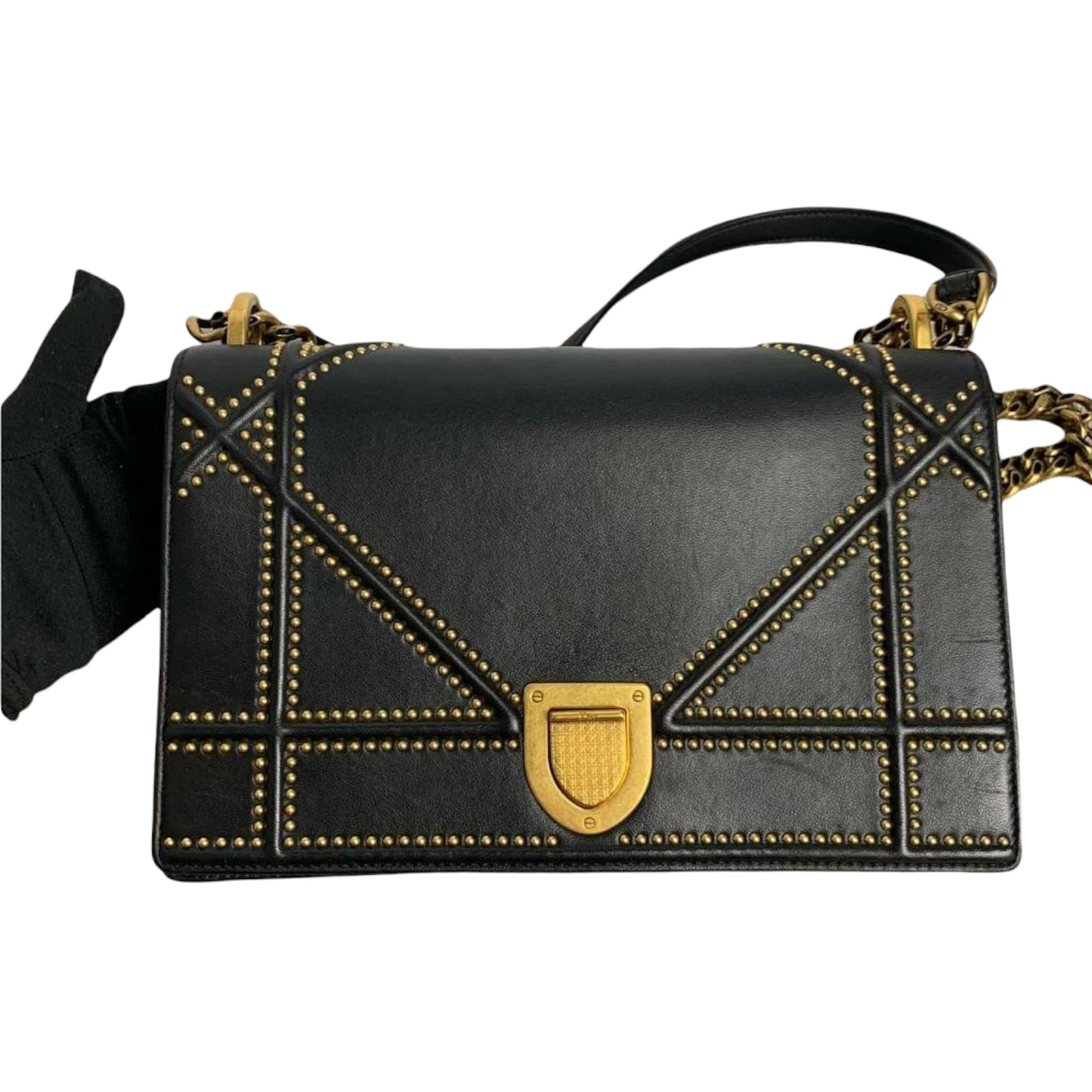 Studded Diorama Bag Medium Leather Black GHW