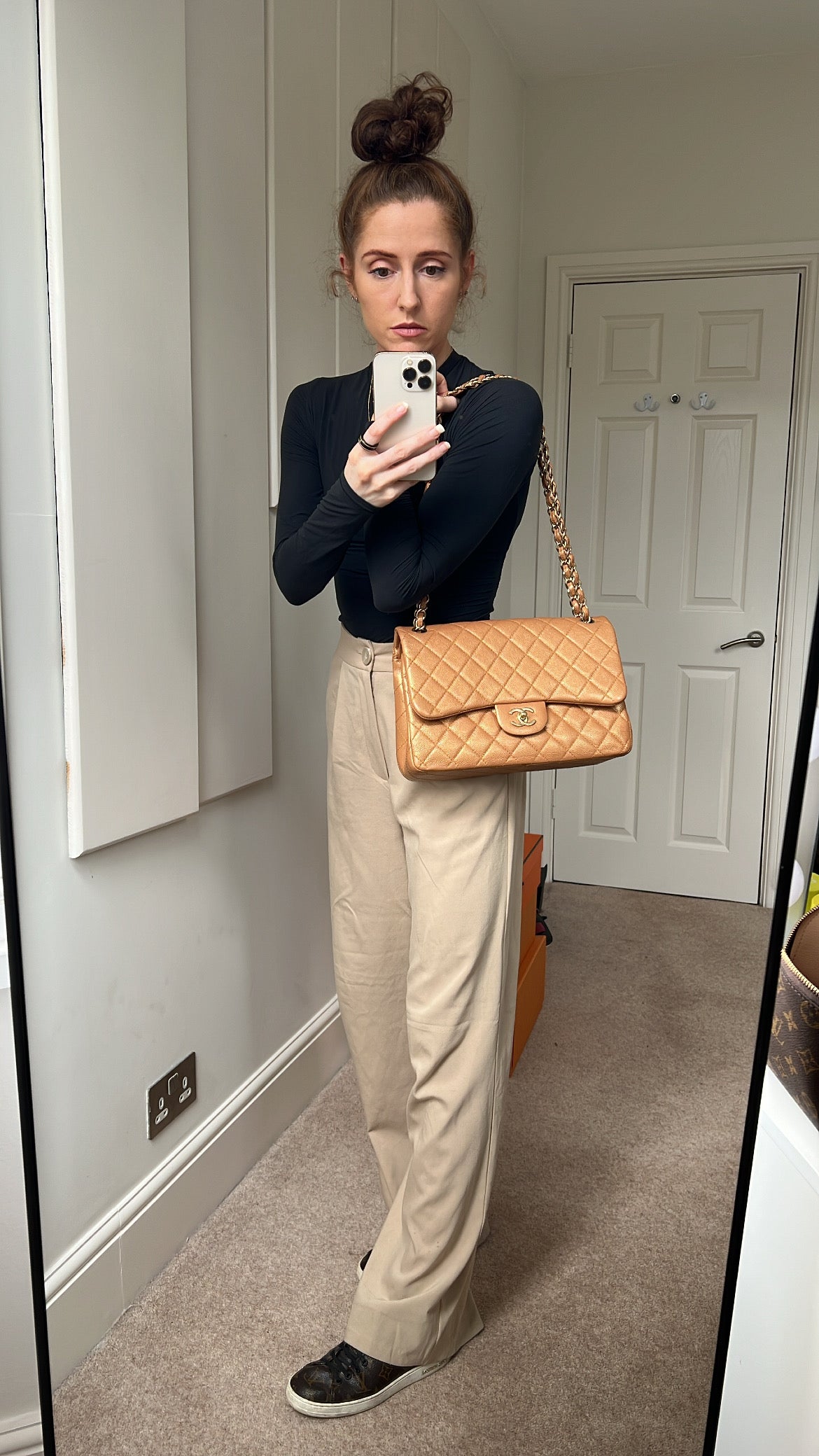 Chanel Jumbo Double Flap in Gold Caviar