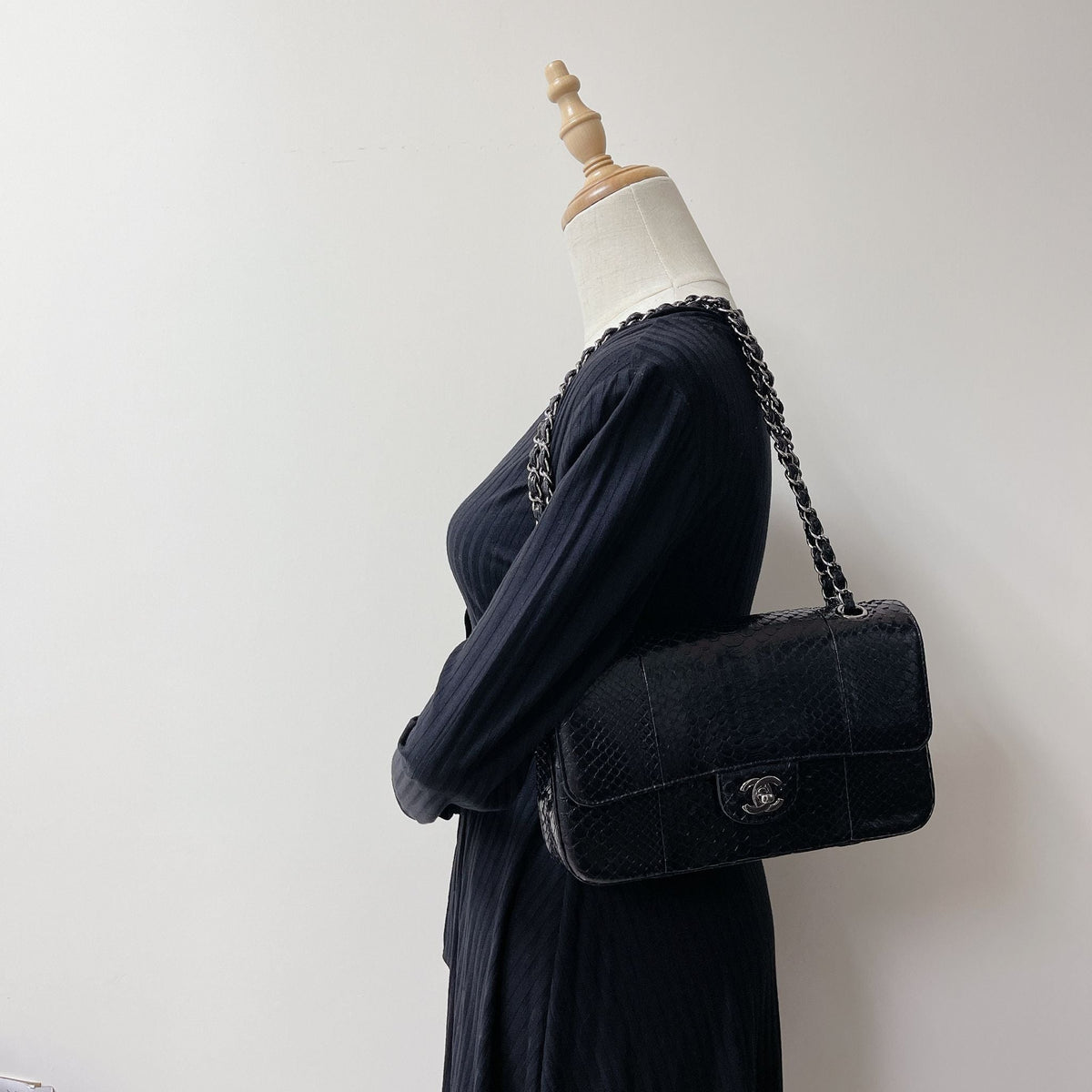 Classic Flap Medium Bag Python Black SHW