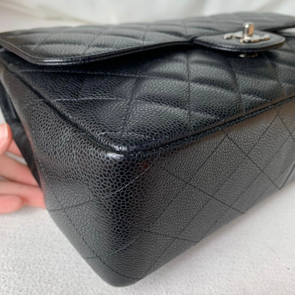 Jumbo Double Flap Caviar Black SHW