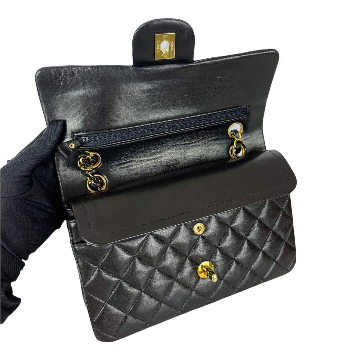 Vintage Classic Double Flap Bag Lambskin Small Black GHW