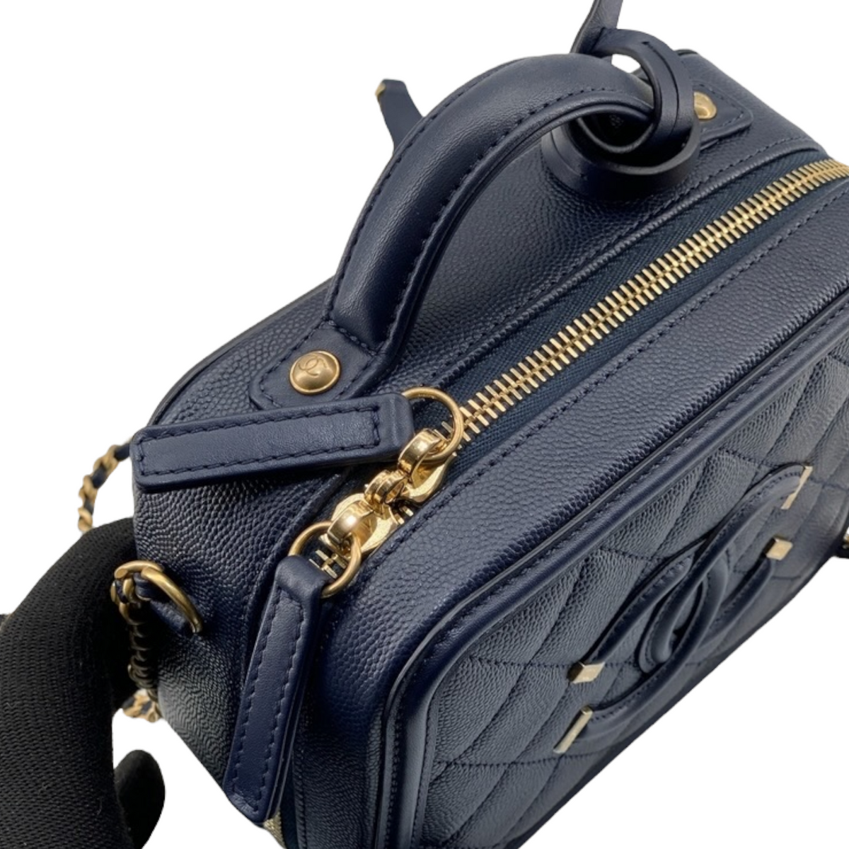 Small CC Filigree Vanity Case Caviar Blue GHW
