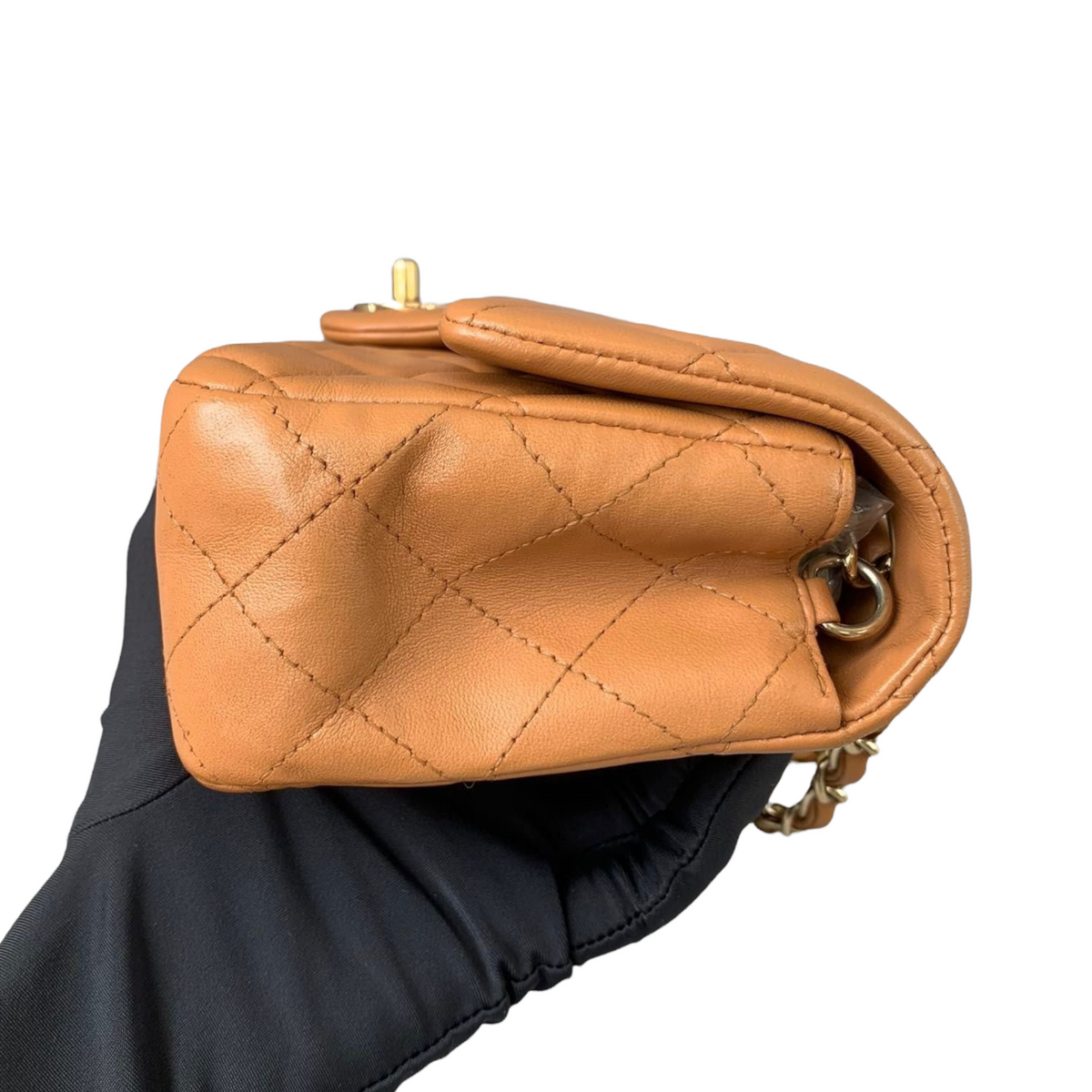 Mini Rectangle Classic Flap Lambskin Caramel GHW