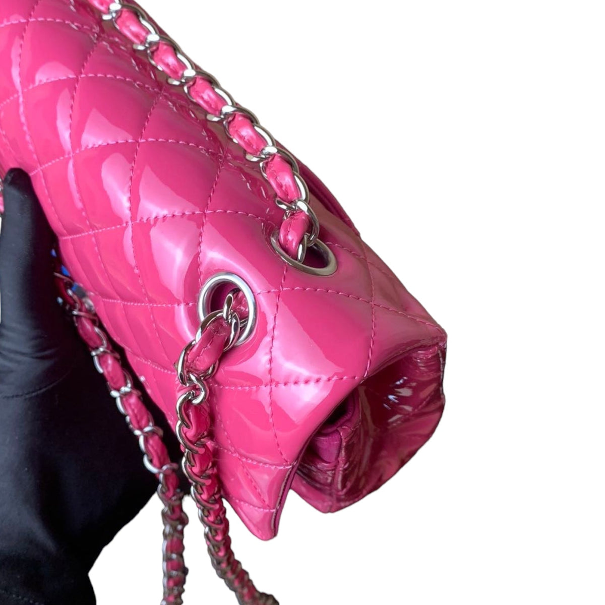 Classic Flap Medium Patent Quilted Pink SHW