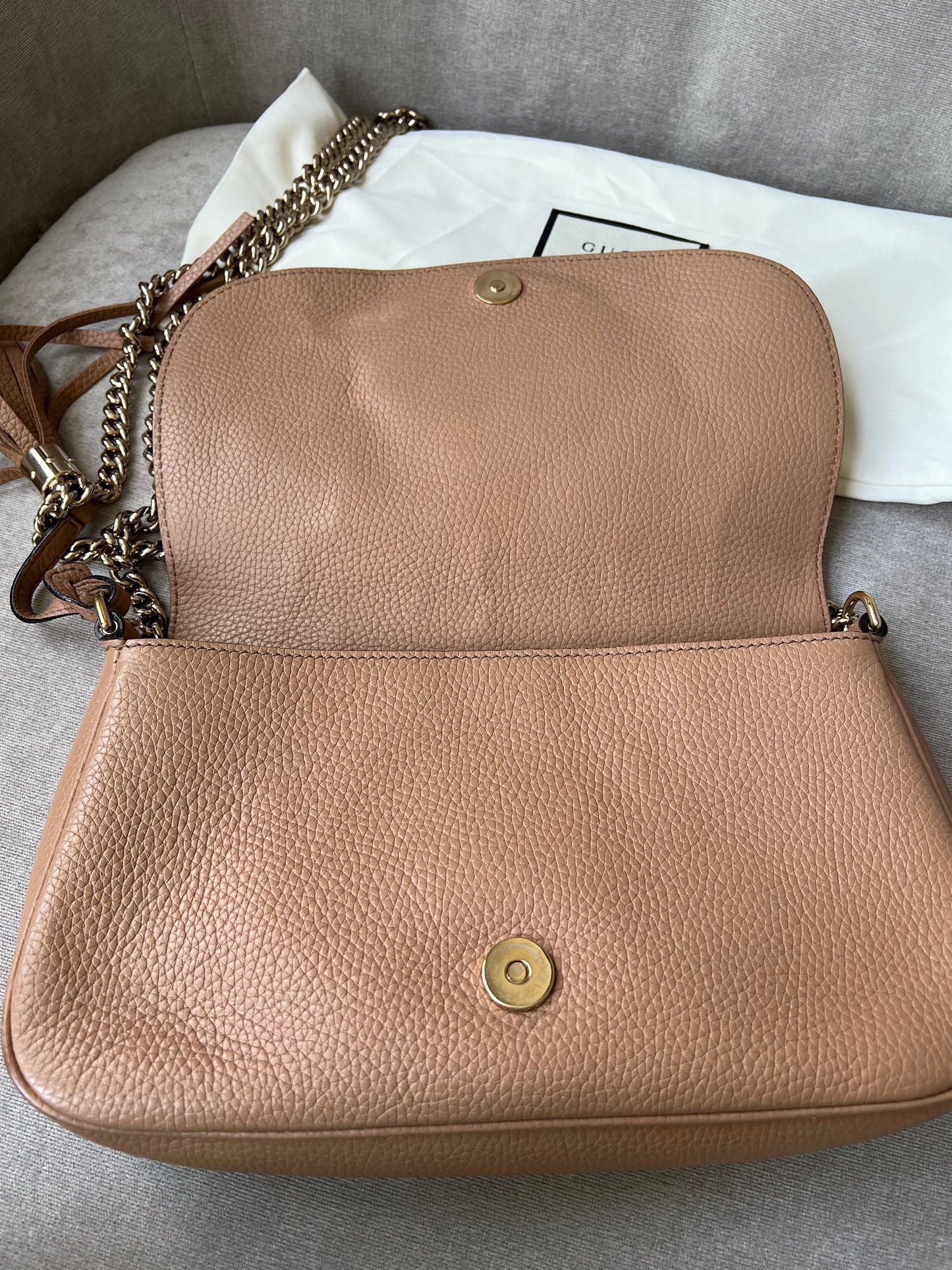 Gucci Rose Beige Soho Disco Crossbody Flap Bag