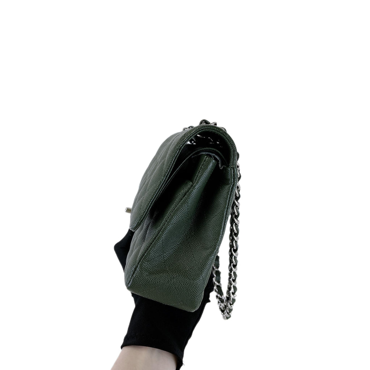 Medium Classic Double Flap Caviar Green SHW