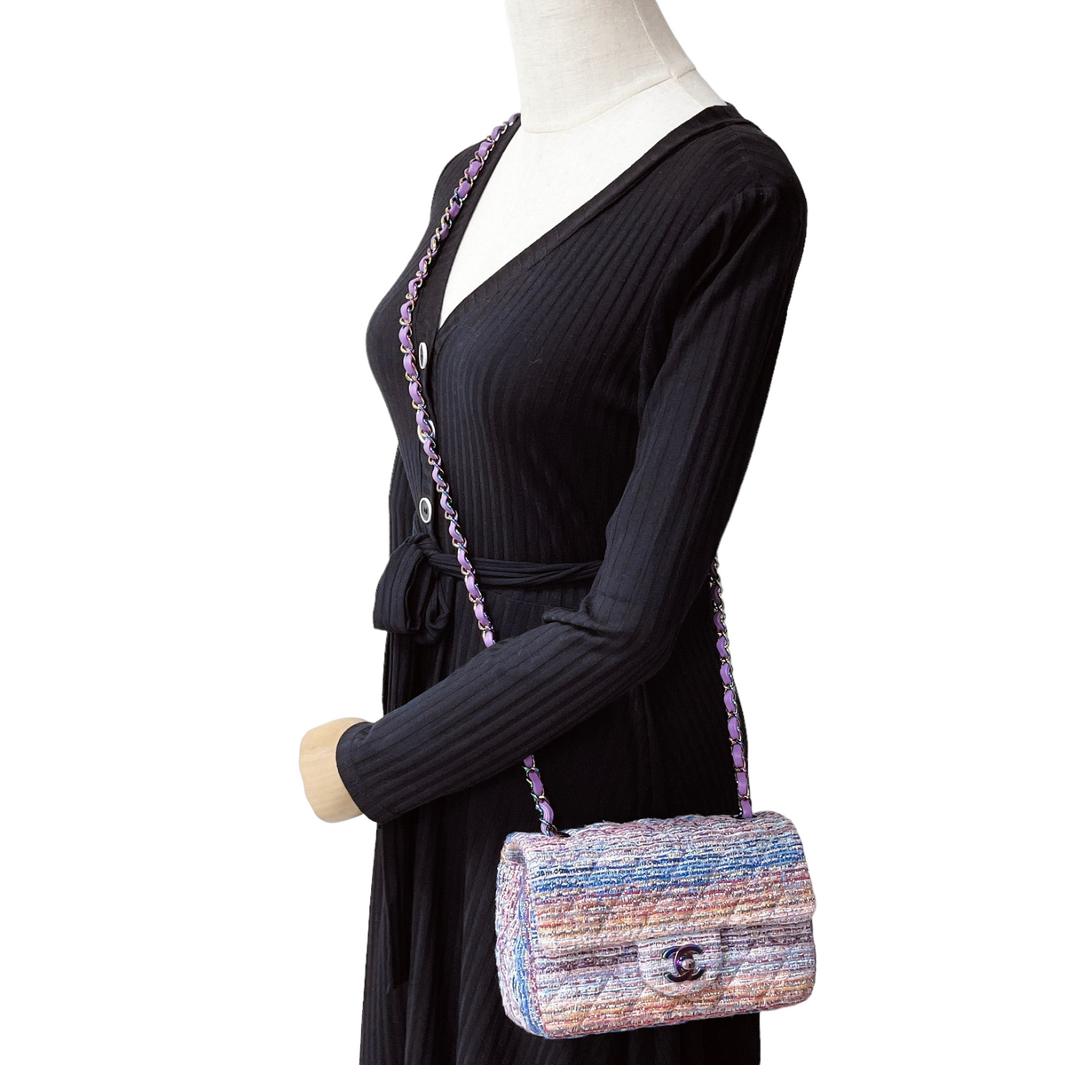 Mini Rectangle Flap Tweed Purple Rainbow Hardware