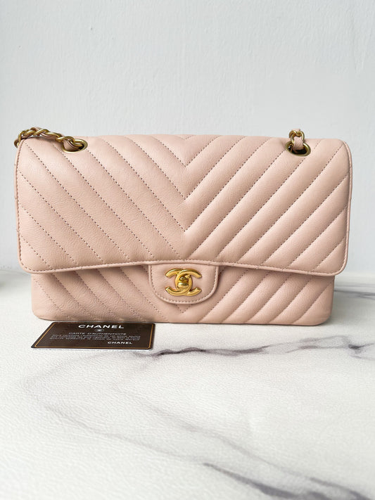 Chanel 17C Classic Chevron Calfskin Light Pink 