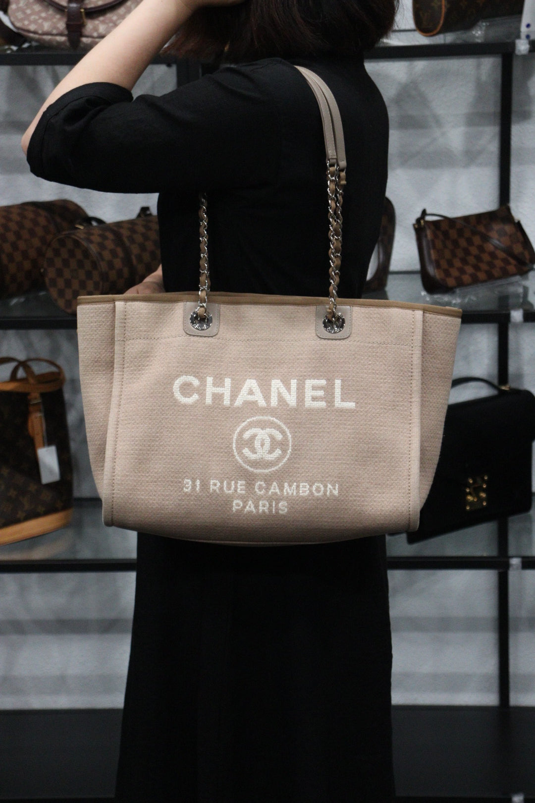 Rank A ｜ CHANEL Canvas Deauville 34 Tote ShoulderBag ｜V23062952