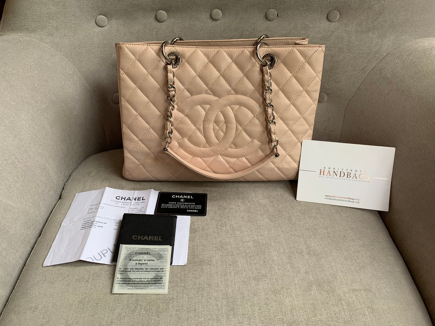 Chanel Light Pink Caviar Grand Shopper Tote with silver hardware