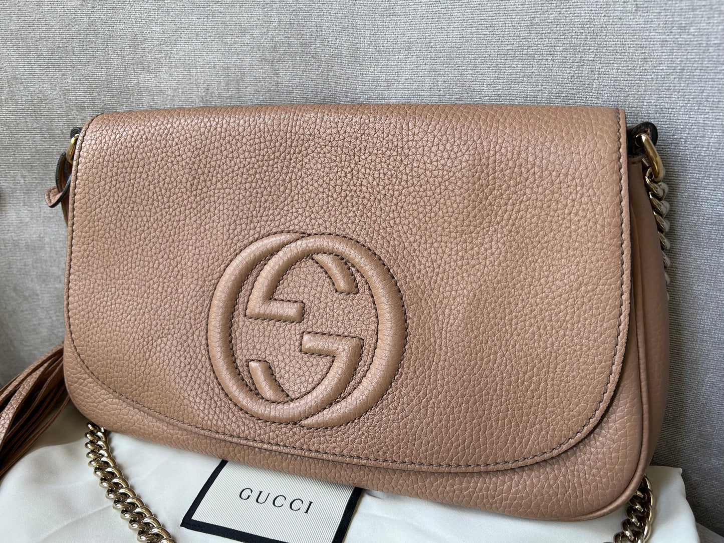 Gucci Rose Beige Soho Disco Crossbody Flap Bag