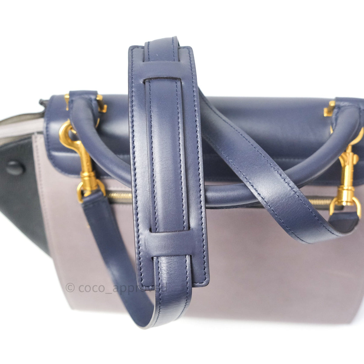 Celine Sleek Calfskin Small Tri-Color Trapeze Dark Blue