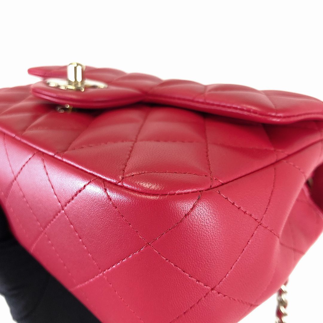 Mini Rectangle Lambskin Red GHW