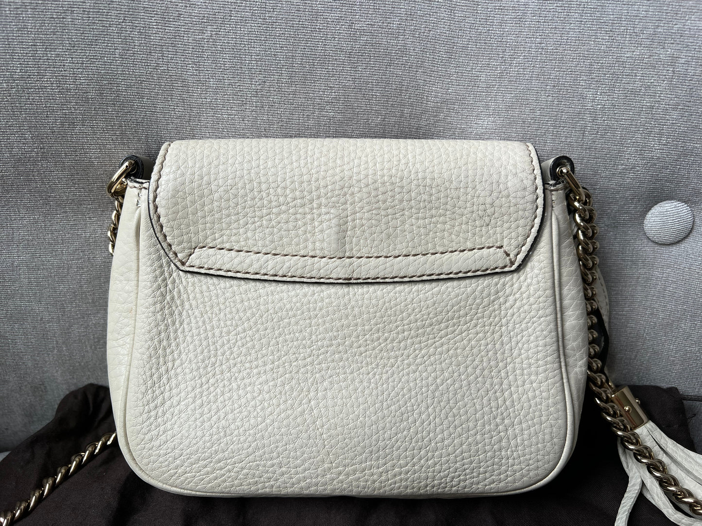 Gucci White Mini Soho Chain Crossbody Flap Bag