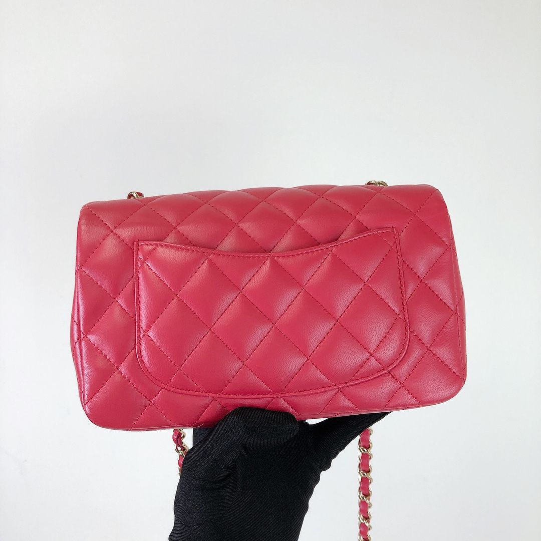 Mini Rectangle Lambskin Red GHW