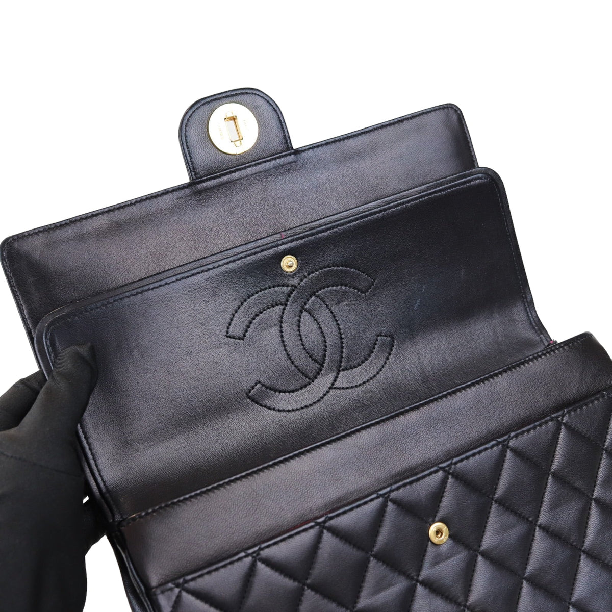 Mademoiselle Vintage Double Flap Medium Black GHW