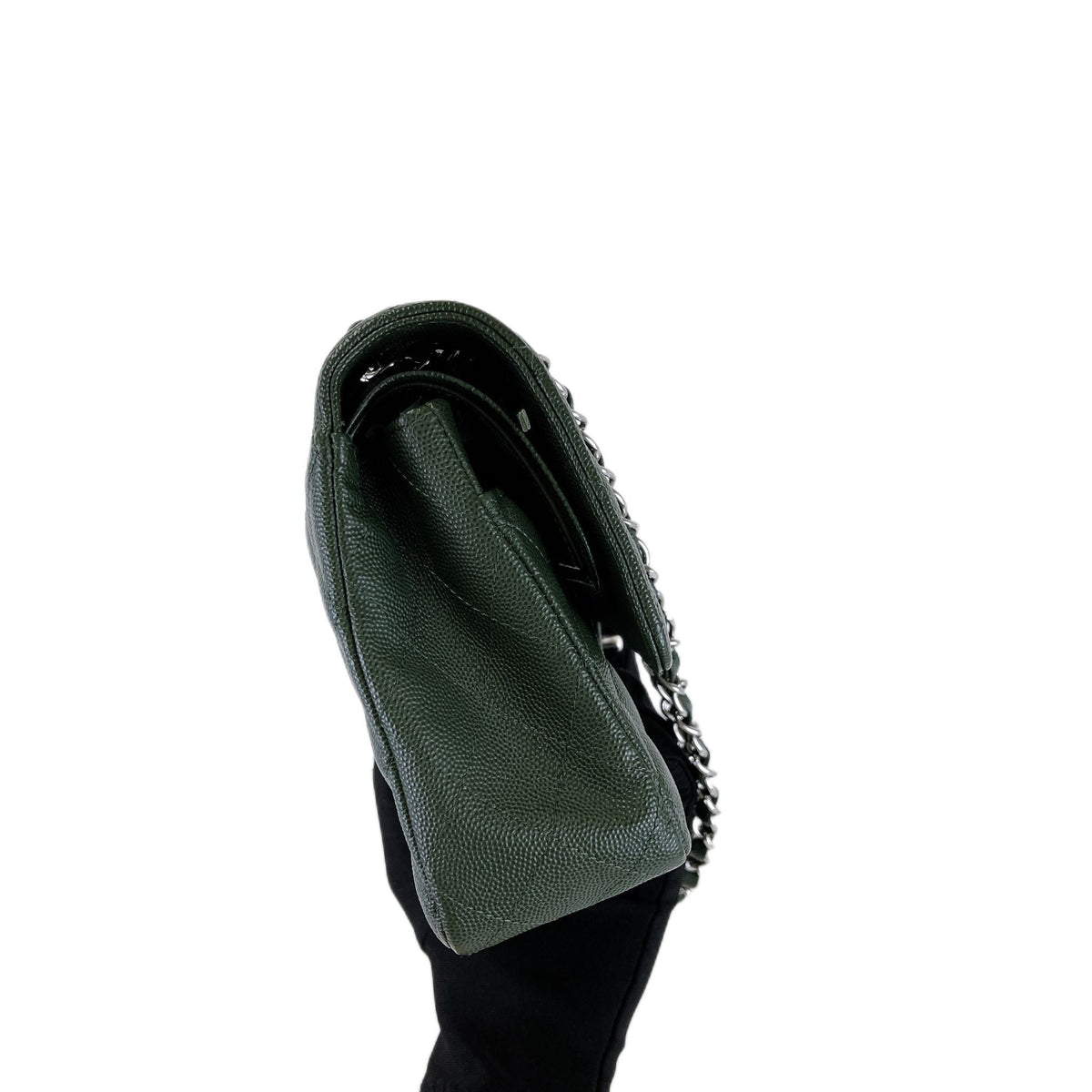 Medium Classic Double Flap Caviar Green SHW