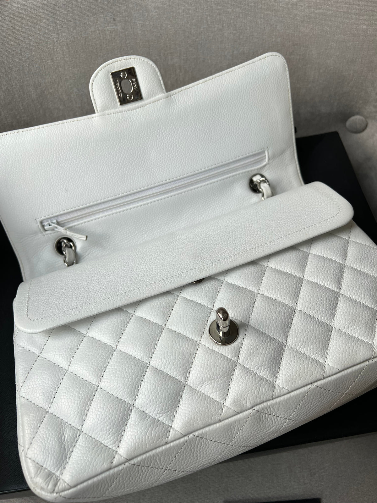 Chanel Medium Classic Flap in White Caviar