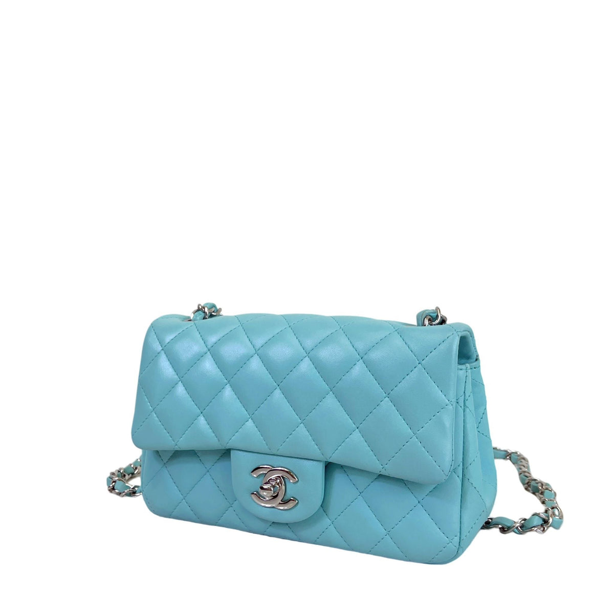 Mini Rectangal Flap Lambskin Blue SHW