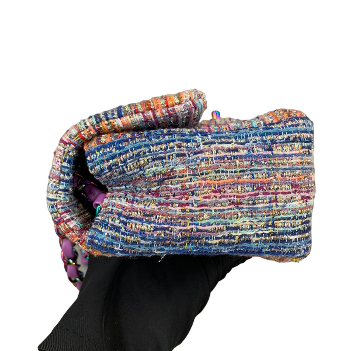 Mini Rectangle Flap Tweed Purple Rainbow Hardware