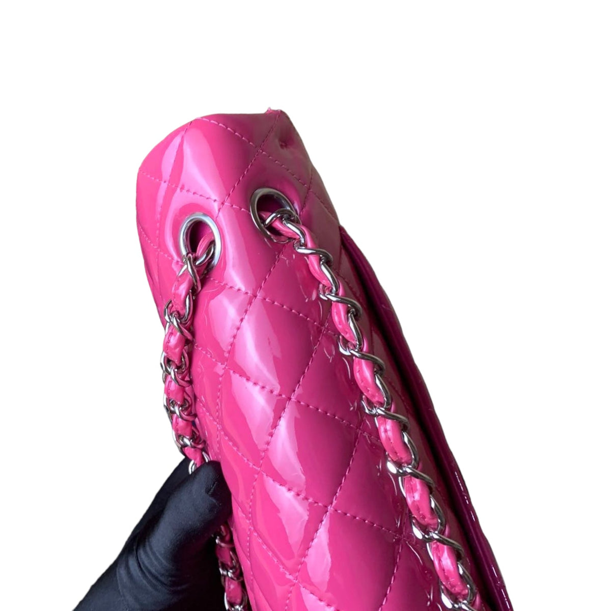 Classic Flap Medium Patent Quilted Pink SHW