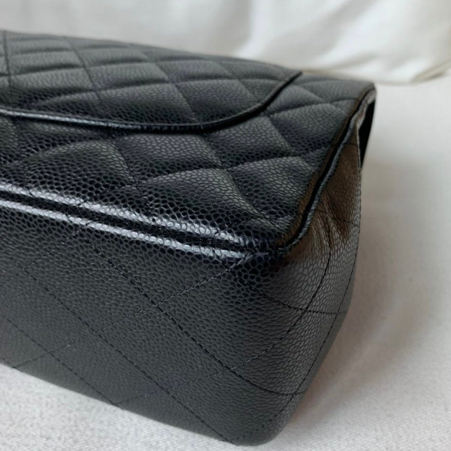 Jumbo Double Flap Caviar Black SHW