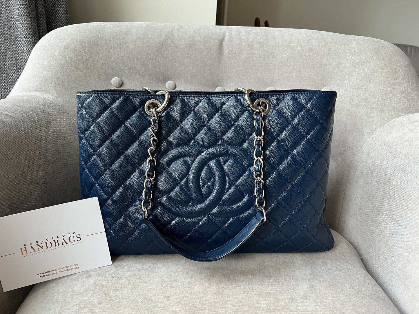 Chanel XL Dark Blue Caviar Grand Shopper Tote
