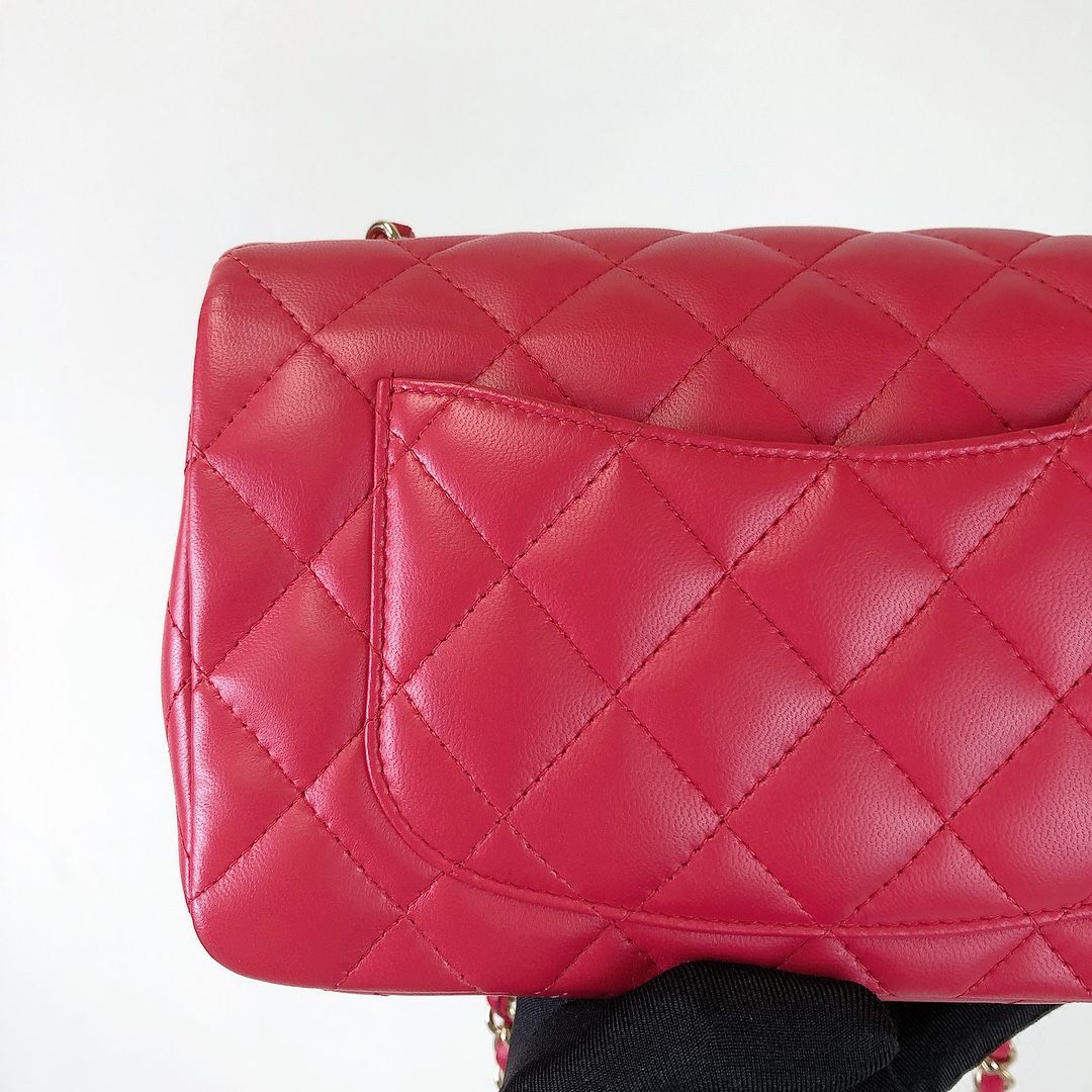 Mini Rectangle Lambskin Red GHW