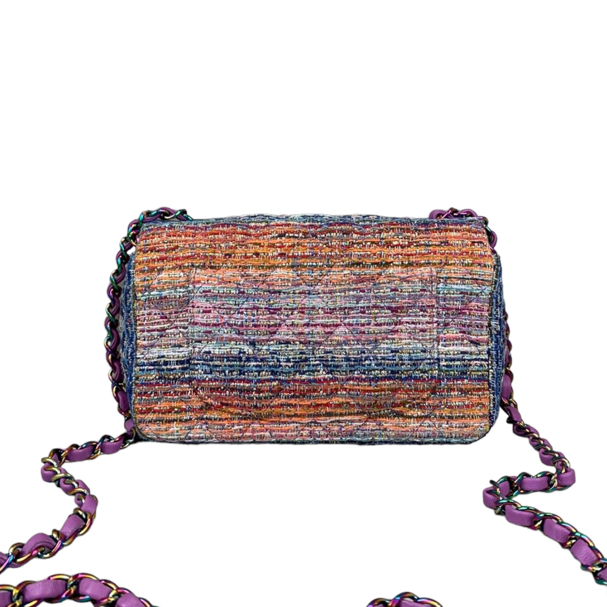 Mini Rectangle Flap Tweed Purple Rainbow Hardware
