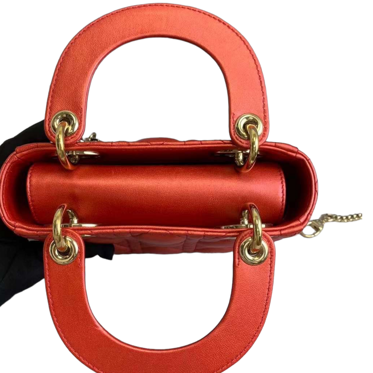 Lady Dior Mini Lambskin Iridescent Orange GHW
