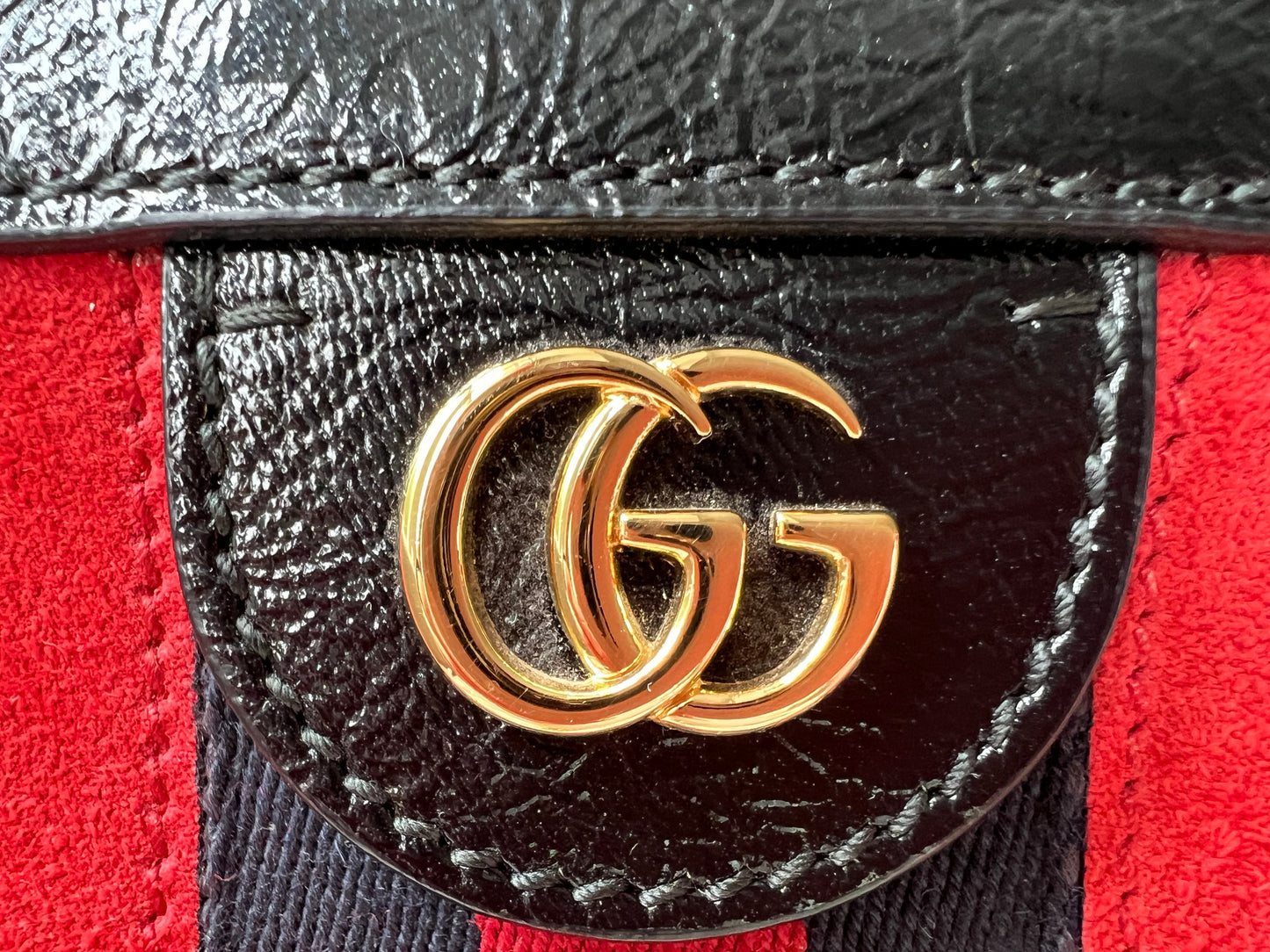 Gucci Red Suede and Black Leather Ophidia Shoulder Bag