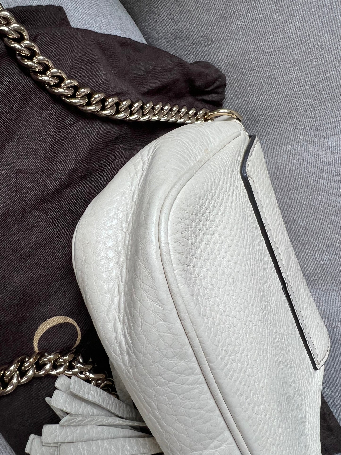 Gucci White Mini Soho Chain Crossbody Flap Bag