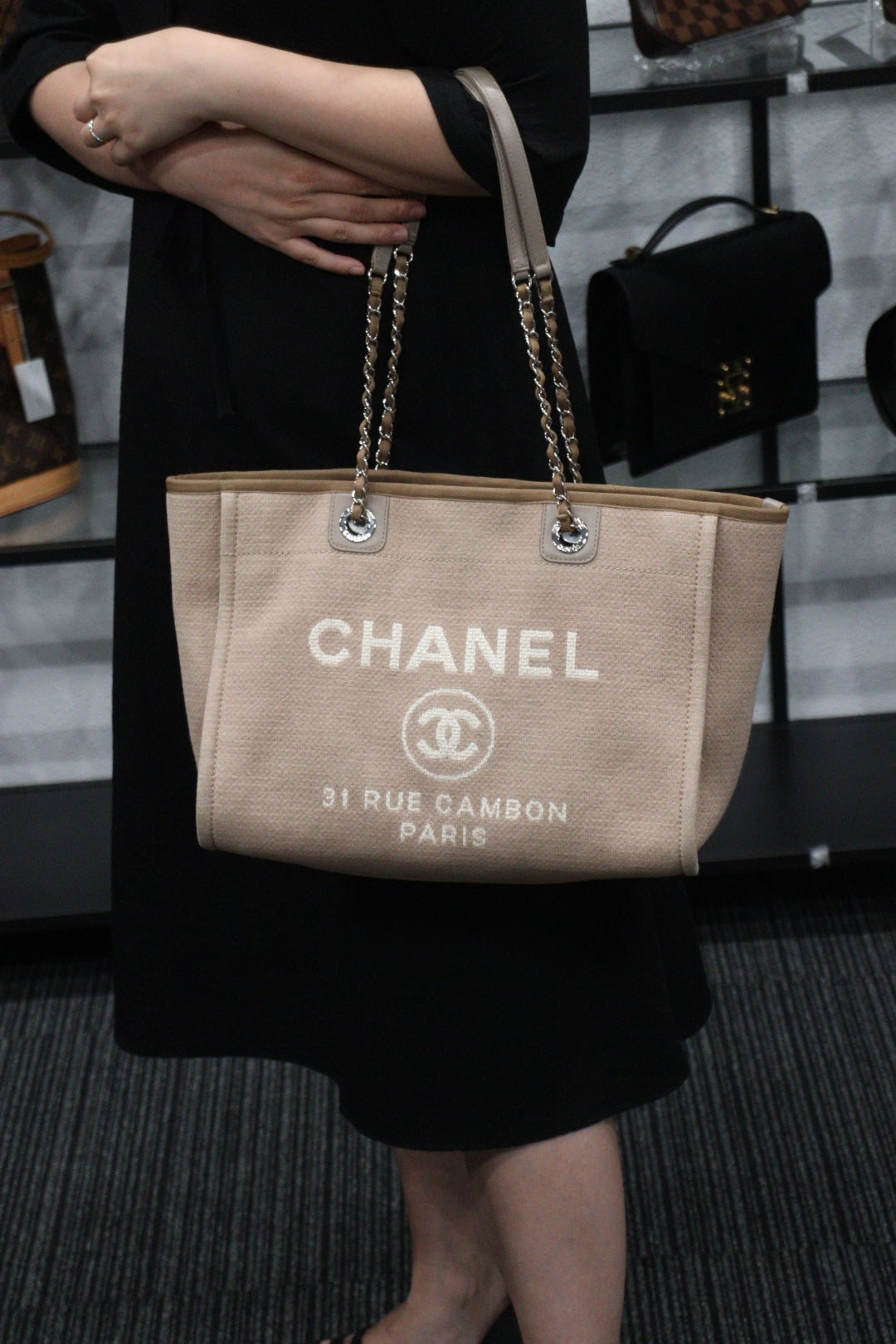 Rank A ｜ CHANEL Canvas Deauville 34 Tote ShoulderBag ｜V23062952