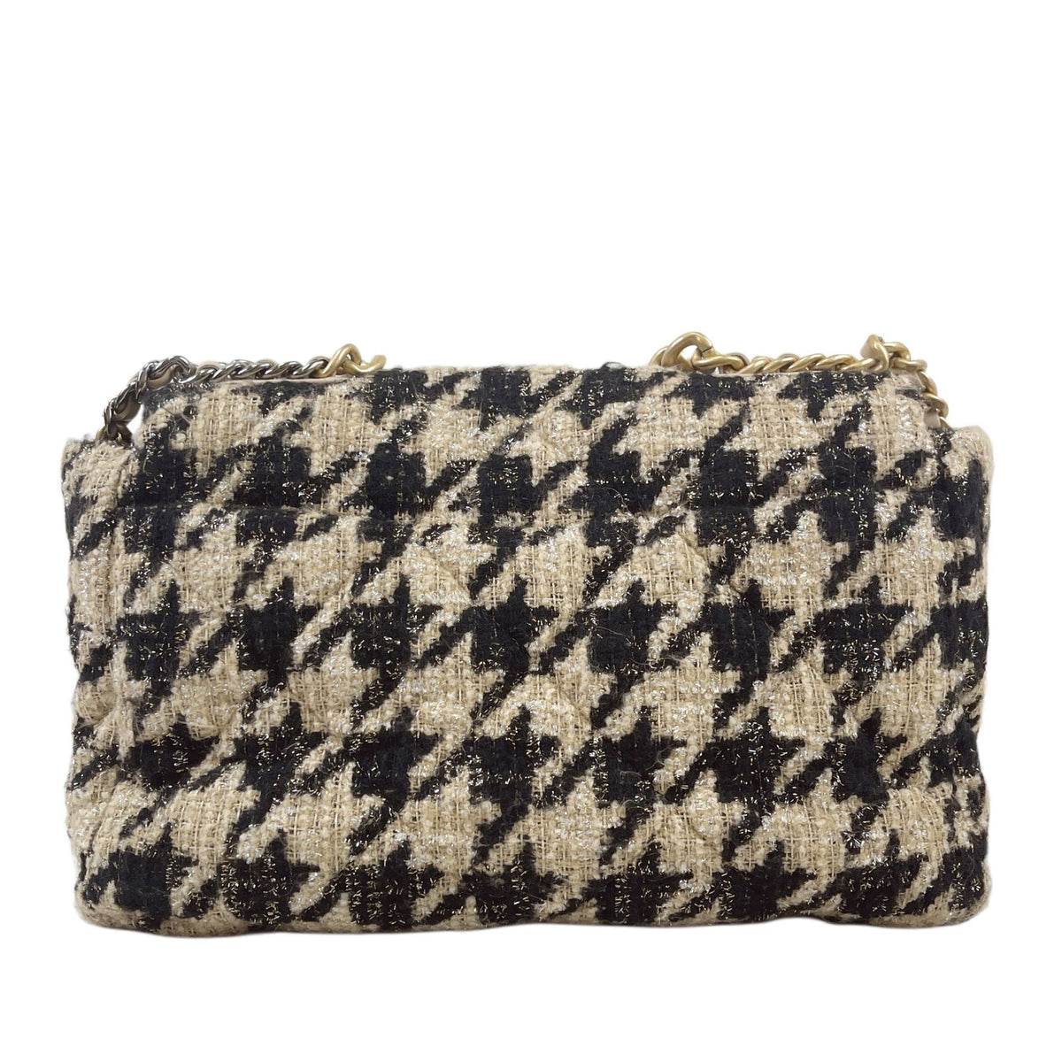Maxi Chanel 19 Houndstooth Tweed 19K Beige Black