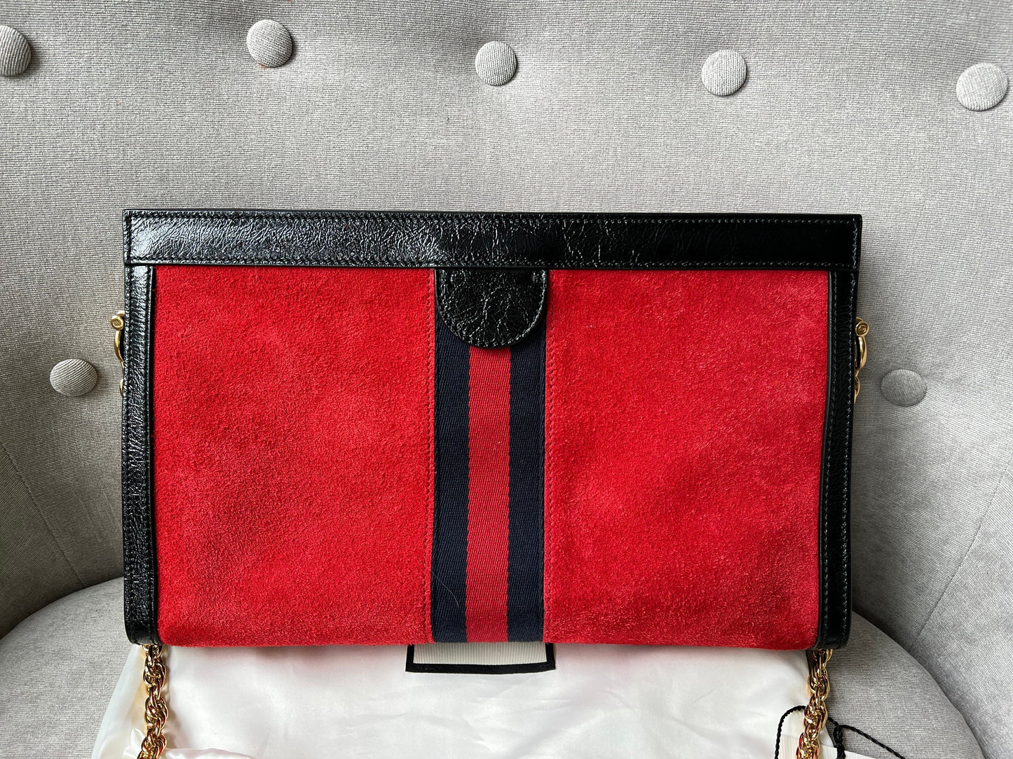 Gucci Red Suede and Black Leather Ophidia Shoulder Bag