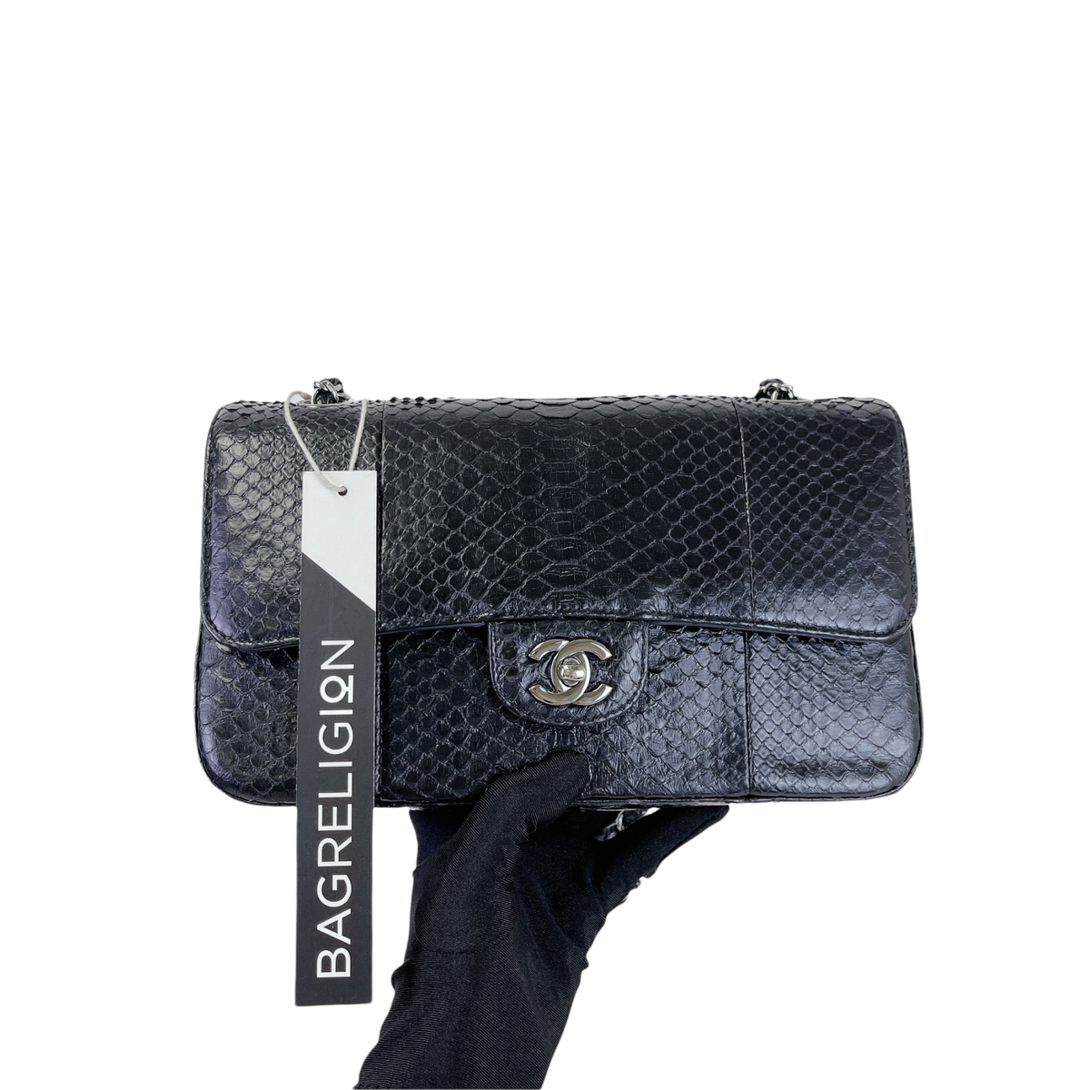 Classic Flap Medium Bag Python Black SHW