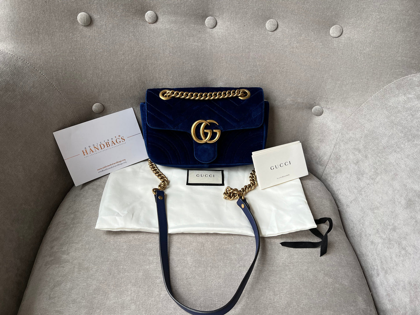 Gucci GG Blue Velvet Marmont Mini Shoulder Bag (RRP £1295)