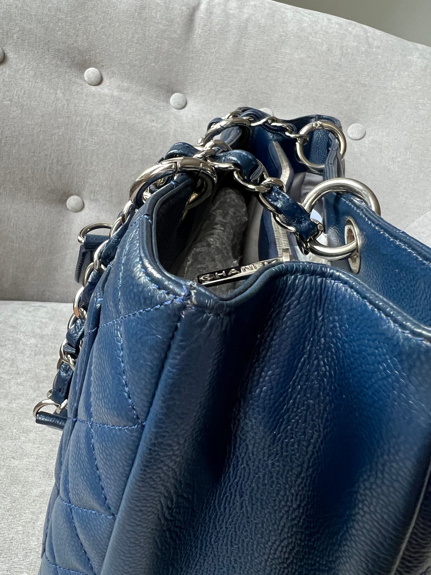 Chanel XL Dark Blue Caviar Grand Shopper Tote