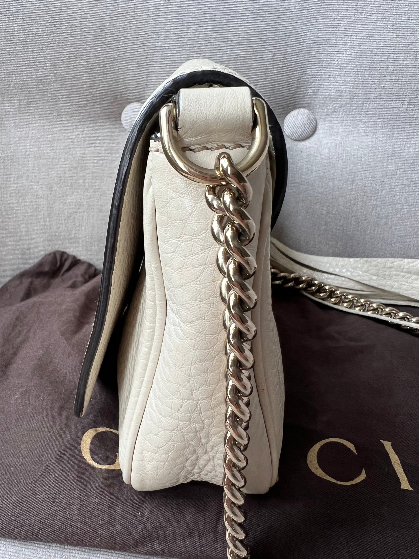 Gucci White Mini Soho Chain Crossbody Flap Bag