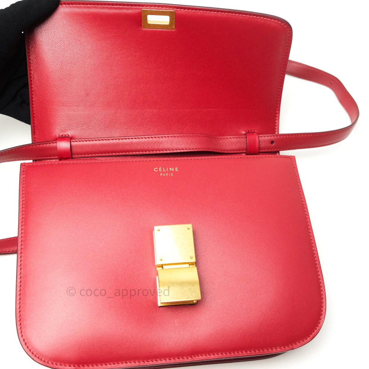 Celine Box Calfskin Medium Classic Box Flap Red
