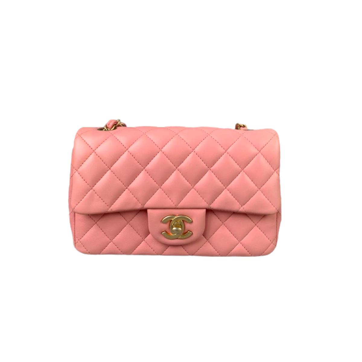 Classic Double Flap Mini Rectangle Lambskin Pink GHW