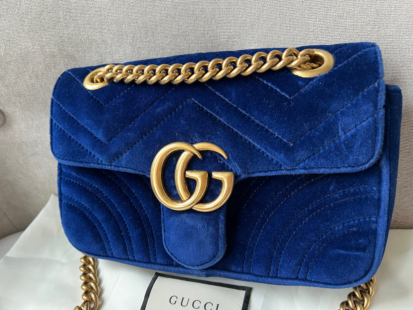 Gucci GG Blue Velvet Marmont Mini Shoulder Bag (RRP £1295)