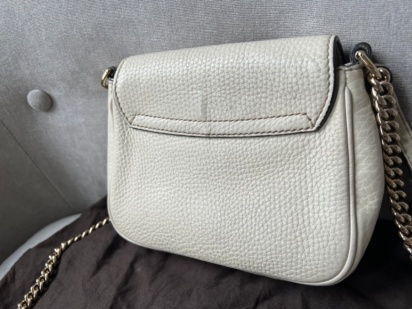 Gucci White Mini Soho Chain Crossbody Flap Bag