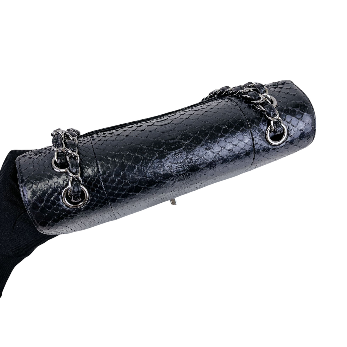 Classic Flap Medium Bag Python Black SHW
