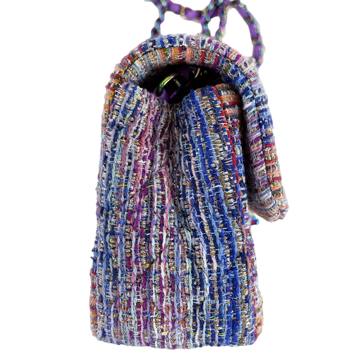 Mini Rectangle Flap Tweed Purple Rainbow Hardware