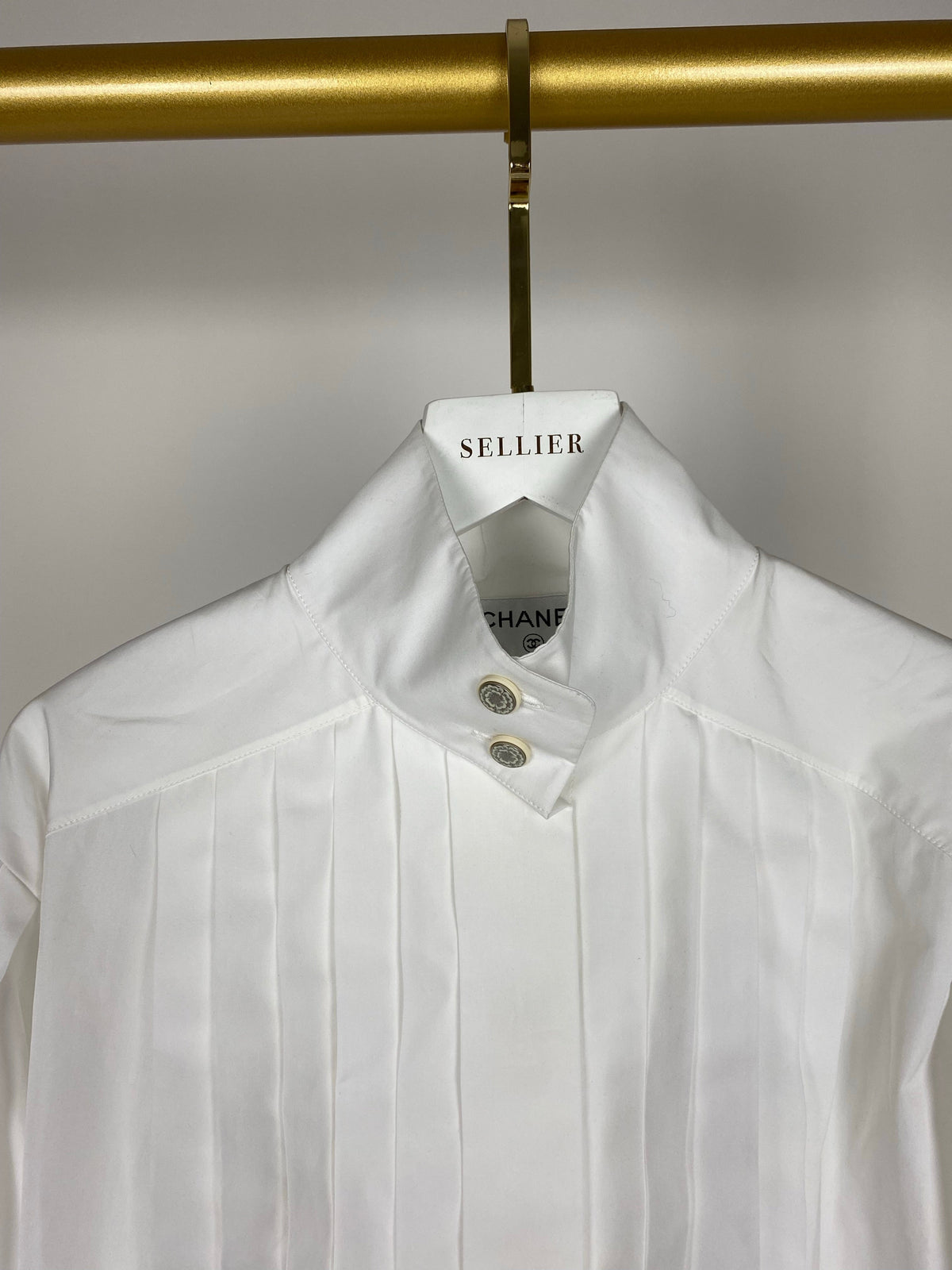 Chanel White Cotton High Neck Pleated Shirt Size FR34 (UK6) RRP ¬£3,720