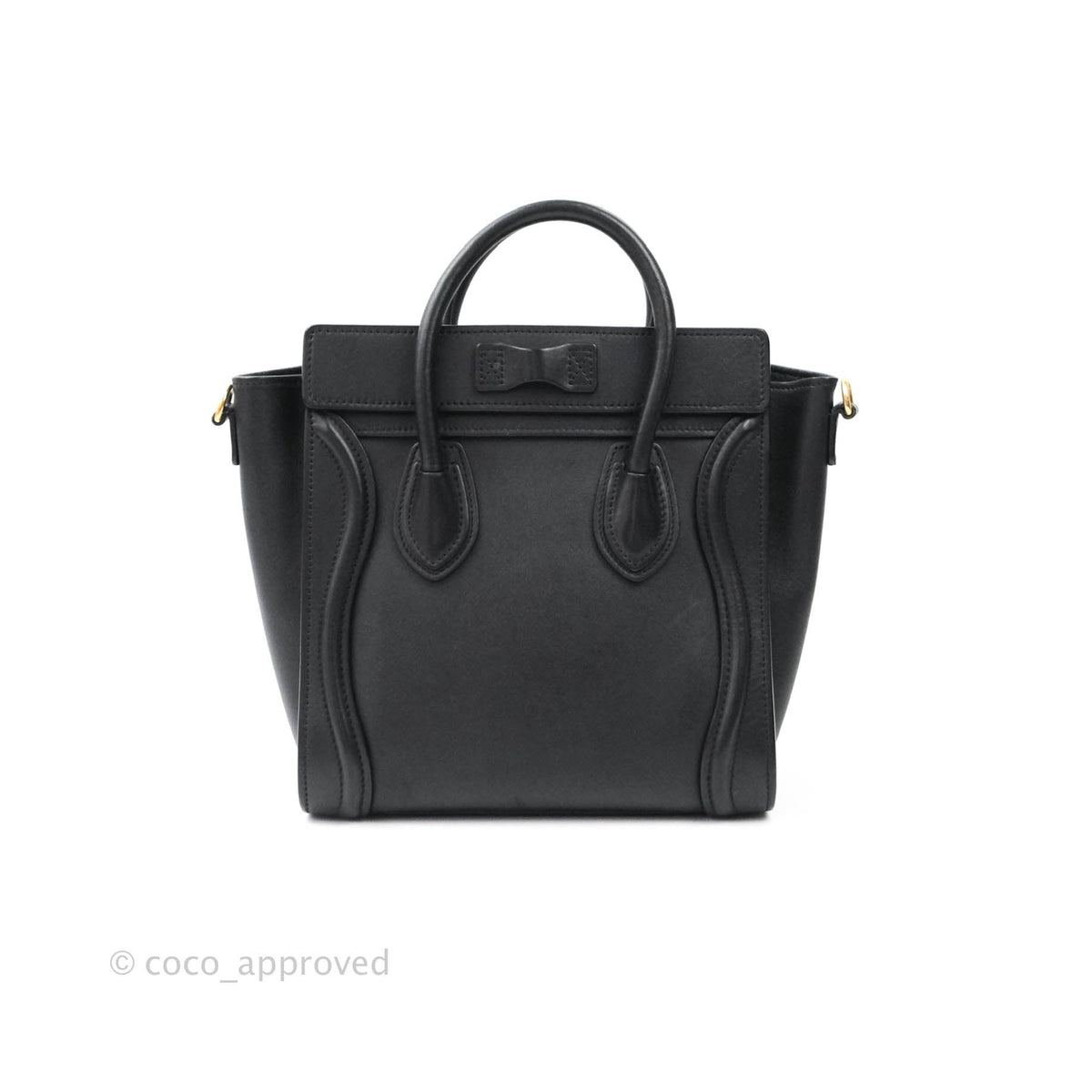 Celine Nano Luggage in Black Calfskin Antique Gold Hardware