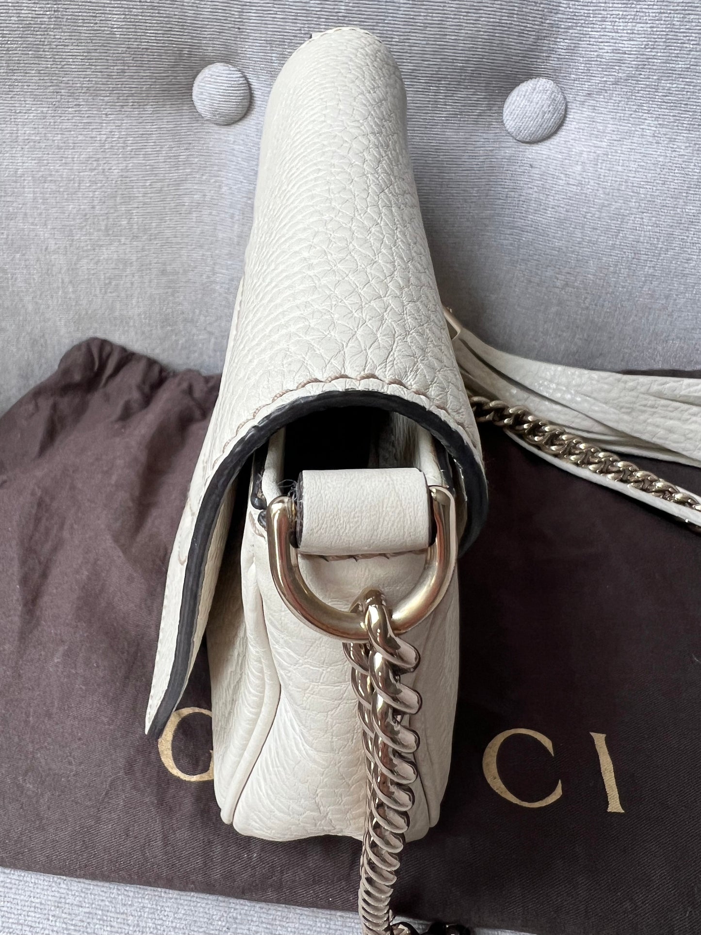 Gucci White Mini Soho Chain Crossbody Flap Bag