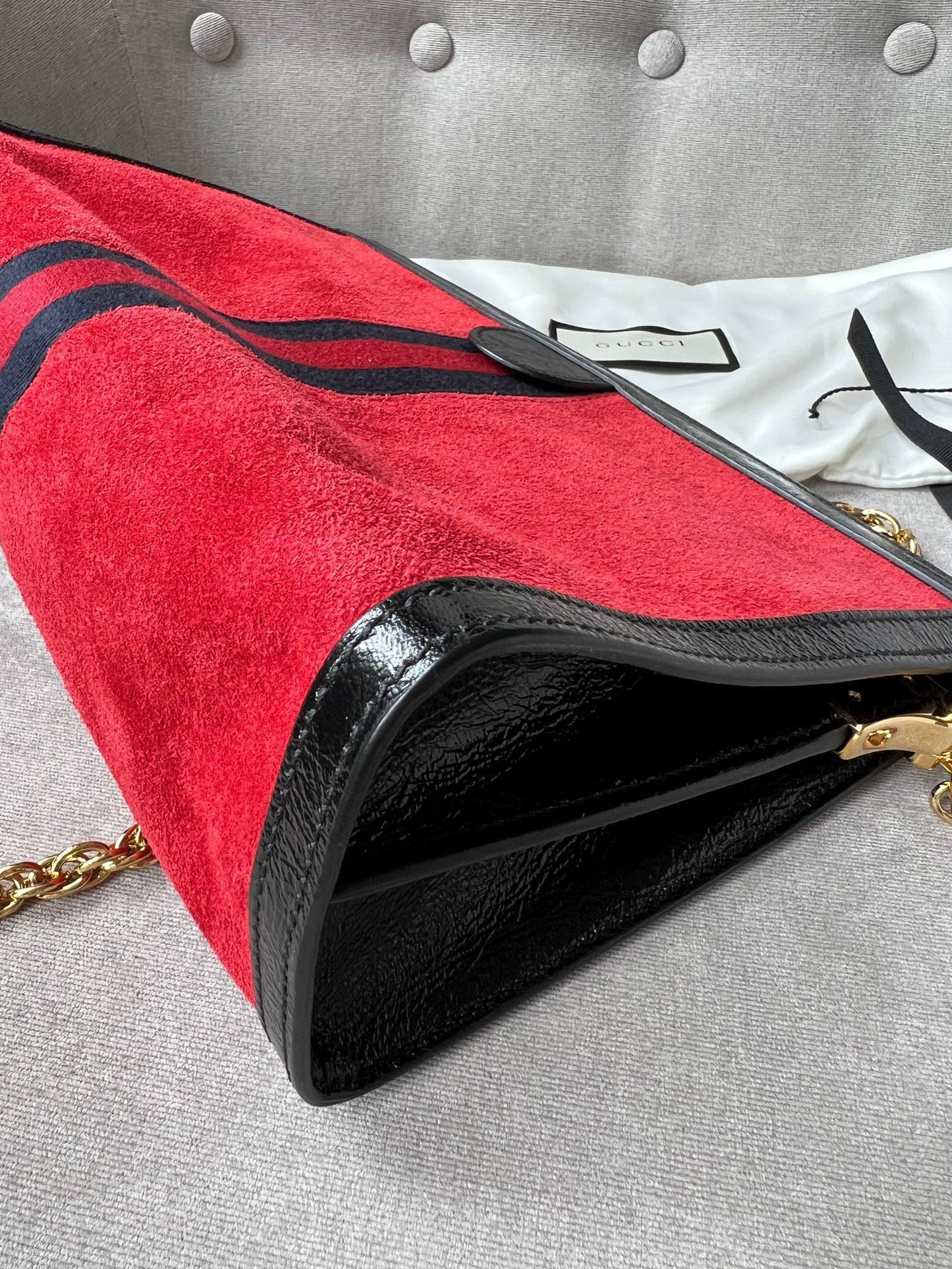 Gucci Red Suede and Black Leather Ophidia Shoulder Bag